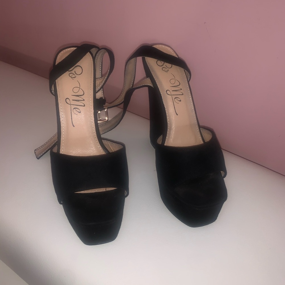 Black strappy block heels